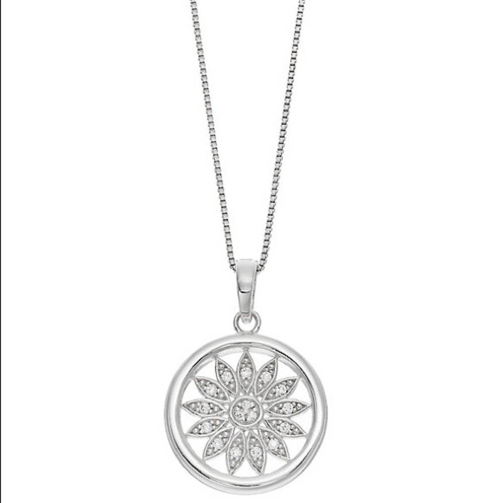 Timeless Sterling Silver Cubic Zirconia Sun Pendant Necklace